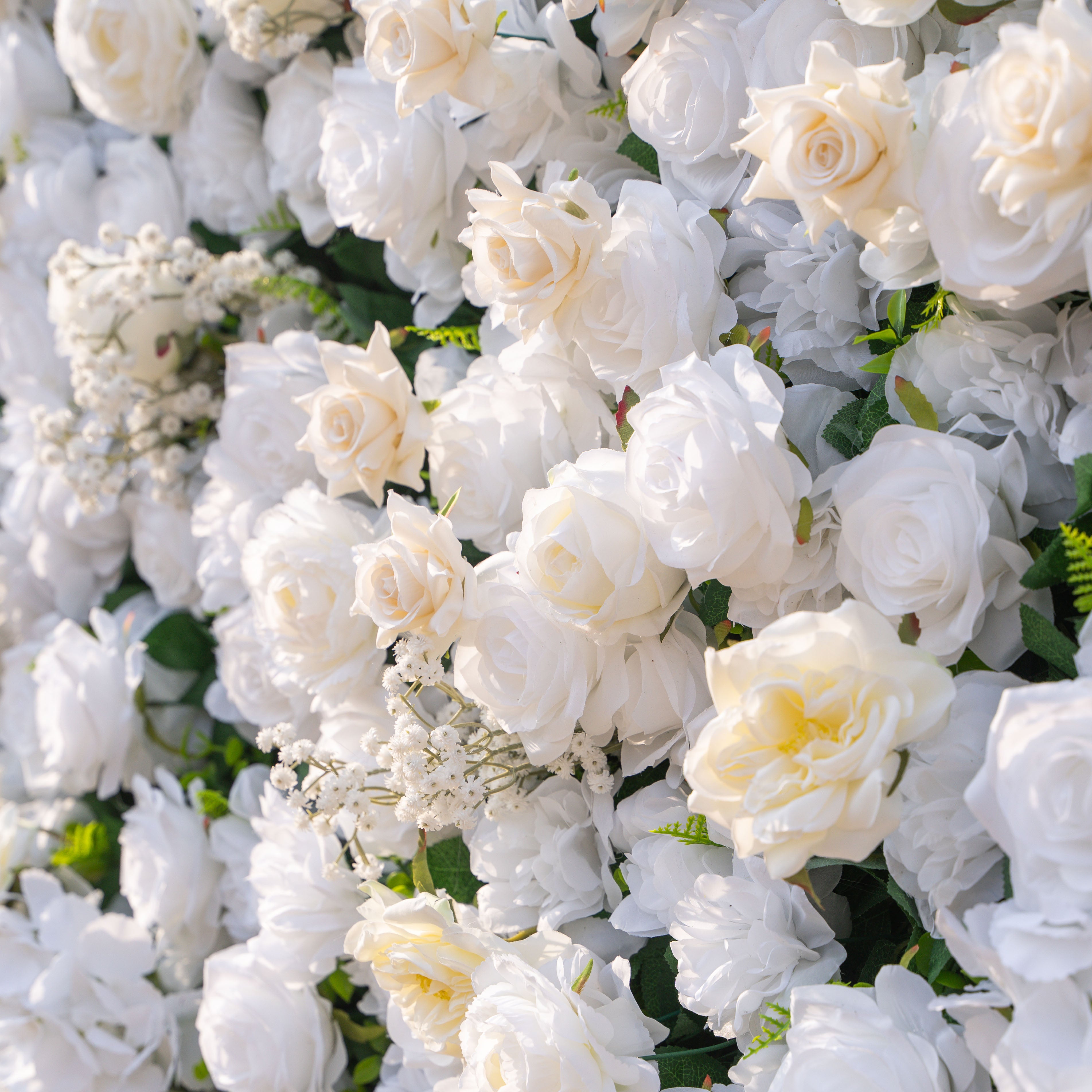 Blanc: Fabric Artificial rolling up curtain flower wall 8ftx8ft for weddings and events decoration (Ready to Ship USA only)