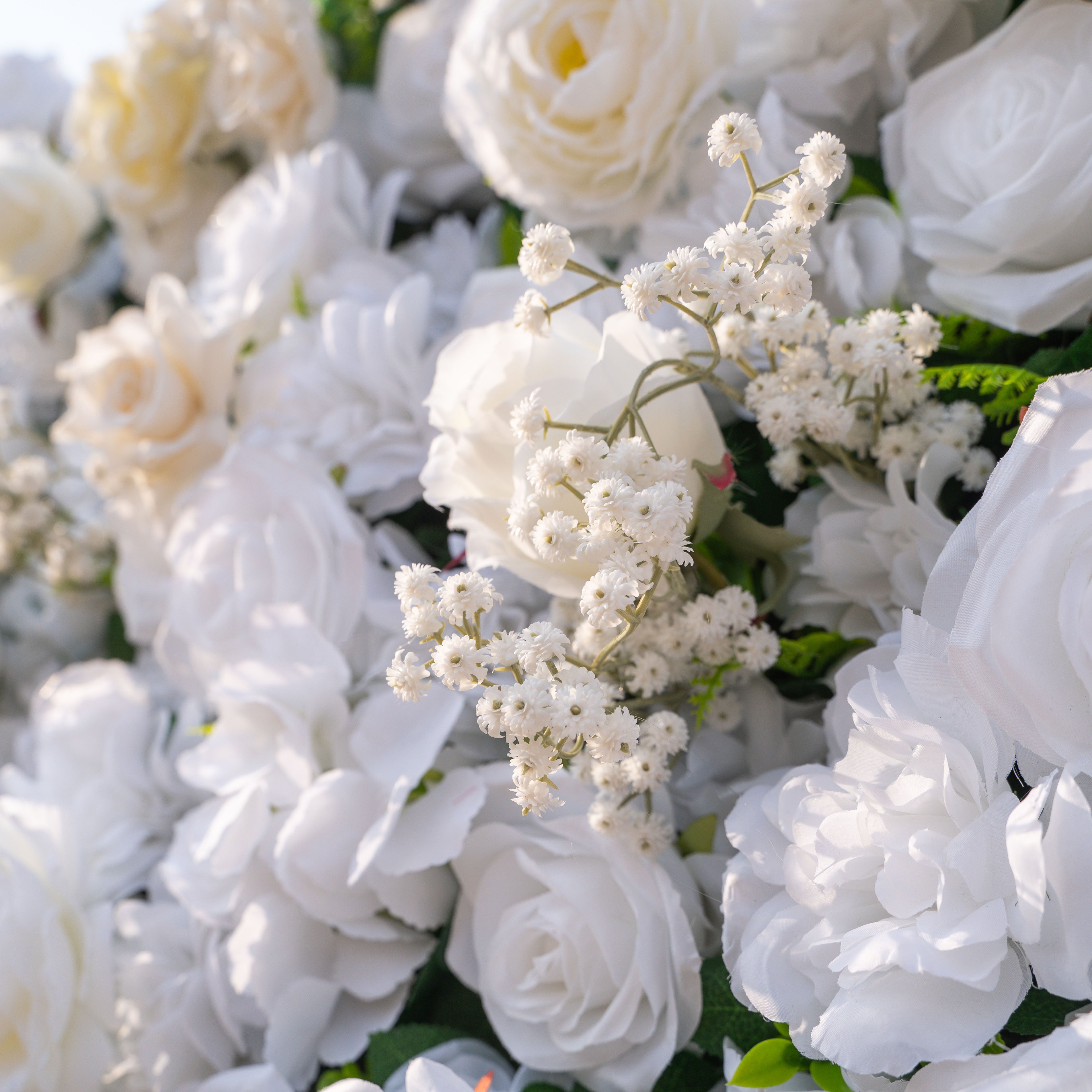 Blanc: Fabric Artificial rolling up curtain flower wall 8ftx8ft for weddings and events decoration (Ready to Ship USA only)