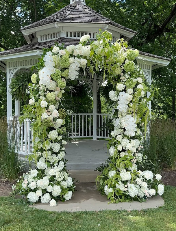Custom Floral Arch – Style 010：2025 New Wedding Party Background Floral Arch Decoration + 2 Silk flower ground runners  Including Frame