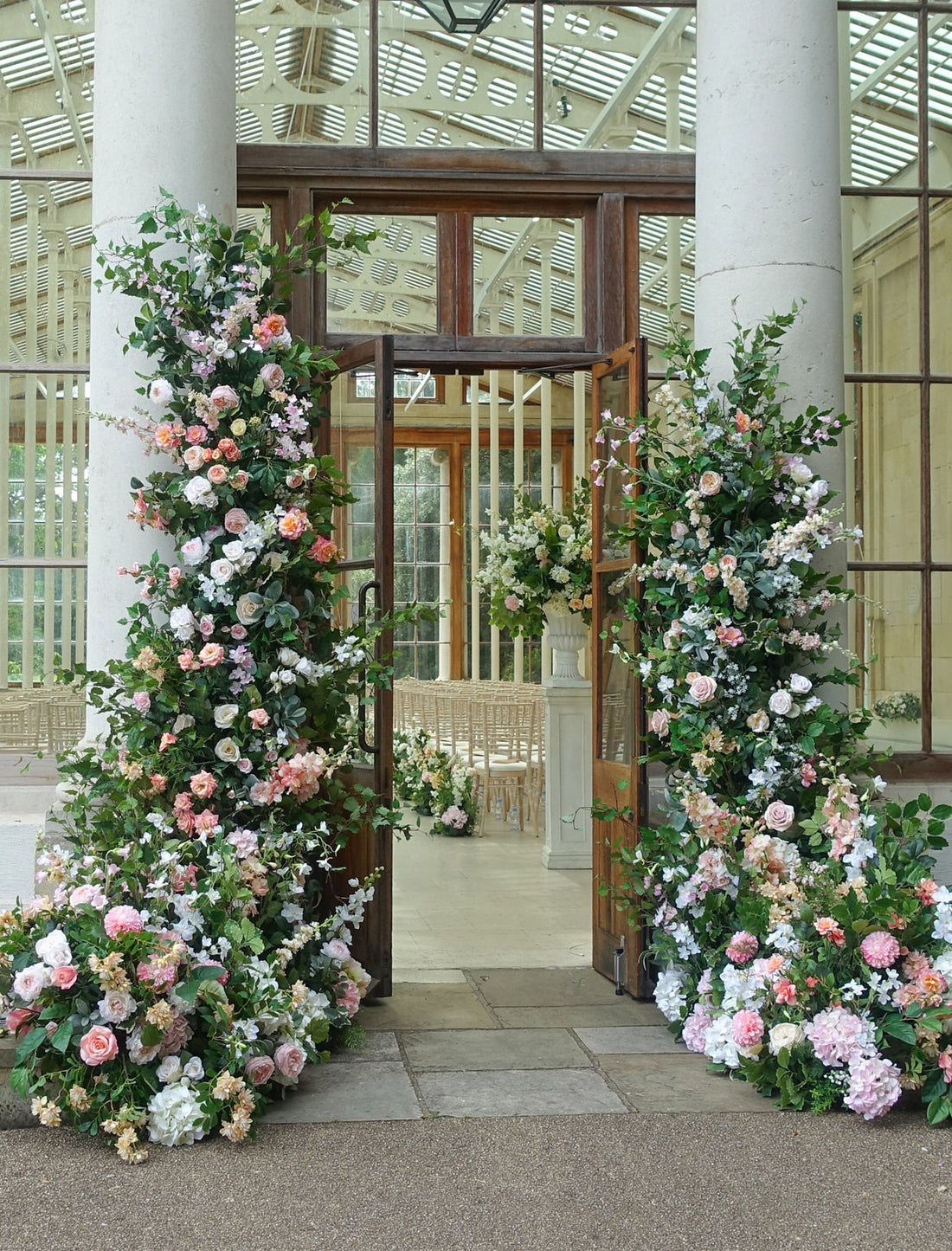 Custom Floral Arch – Style 011：2025 New Wedding Party Background Floral Arch Decoration + 2 Silk flower ground runners  Including Frame