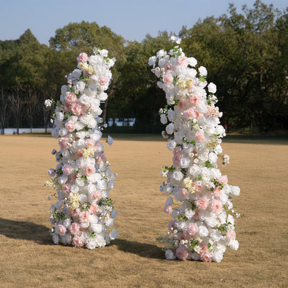 Churri 2026 Elegant Floral Arch Backdrop with Stand – Blush Pink &amp; White Roses for Wedding Ceremonies