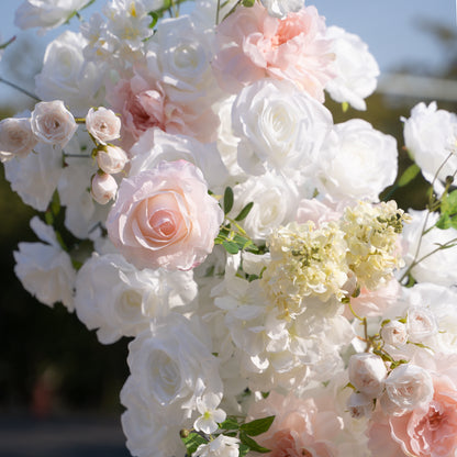 Churri 2026 Elegant Floral Arch Backdrop with Stand – Blush Pink &amp; White Roses for Wedding Ceremonies