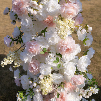 Churri 2026 Elegant Floral Arch Backdrop with Stand – Blush Pink &amp; White Roses for Wedding Ceremonies