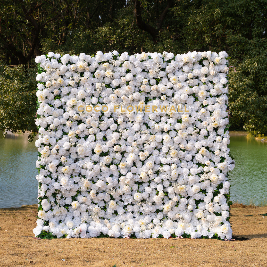 Blanc: Fabric Artificial rolling up curtain flower wall 8ftx8ft for weddings and events decoration (Ready to Ship USA only)