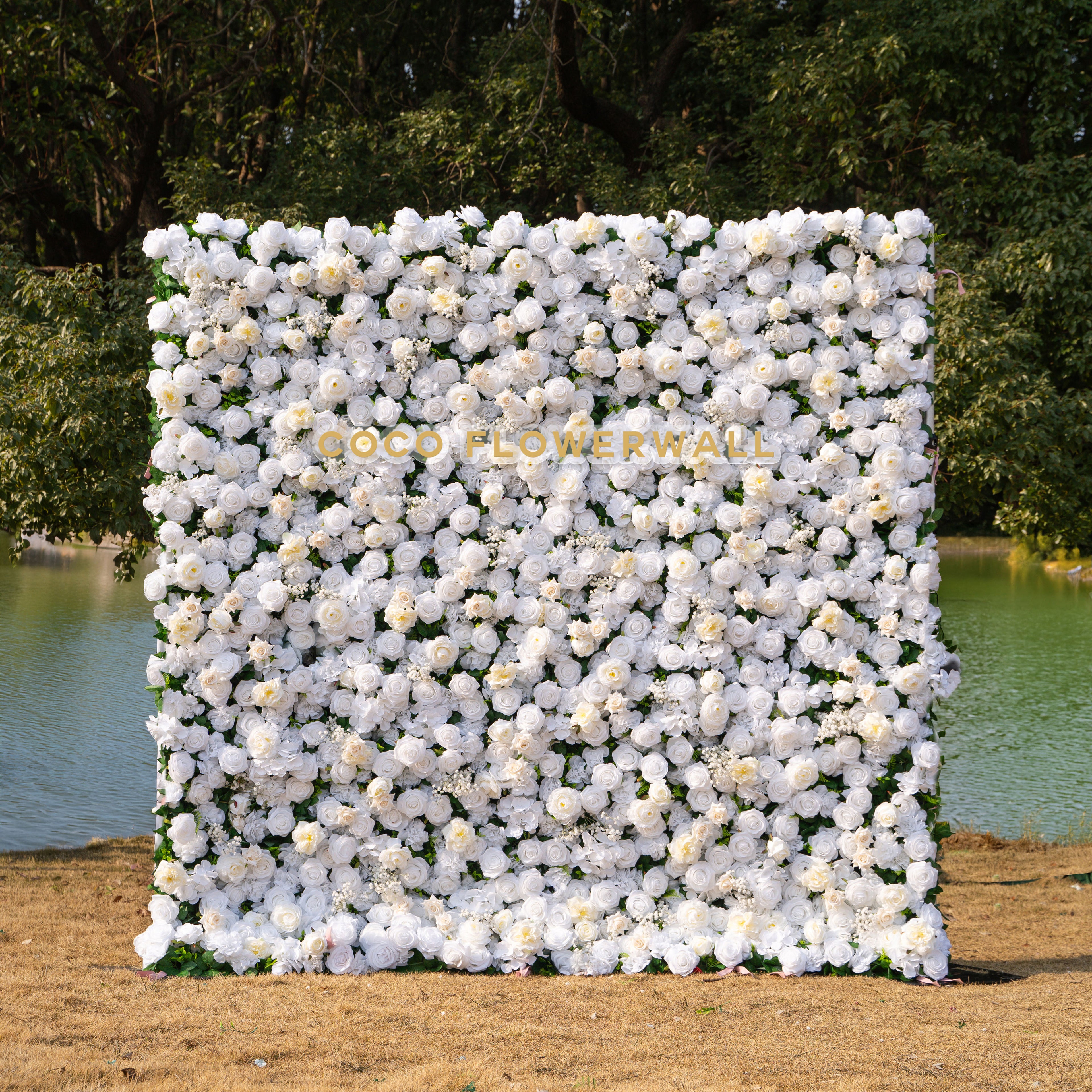 Blanc: Fabric Artificial rolling up curtain flower wall 8ftx8ft for weddings and events decoration (Ready to Ship USA only)