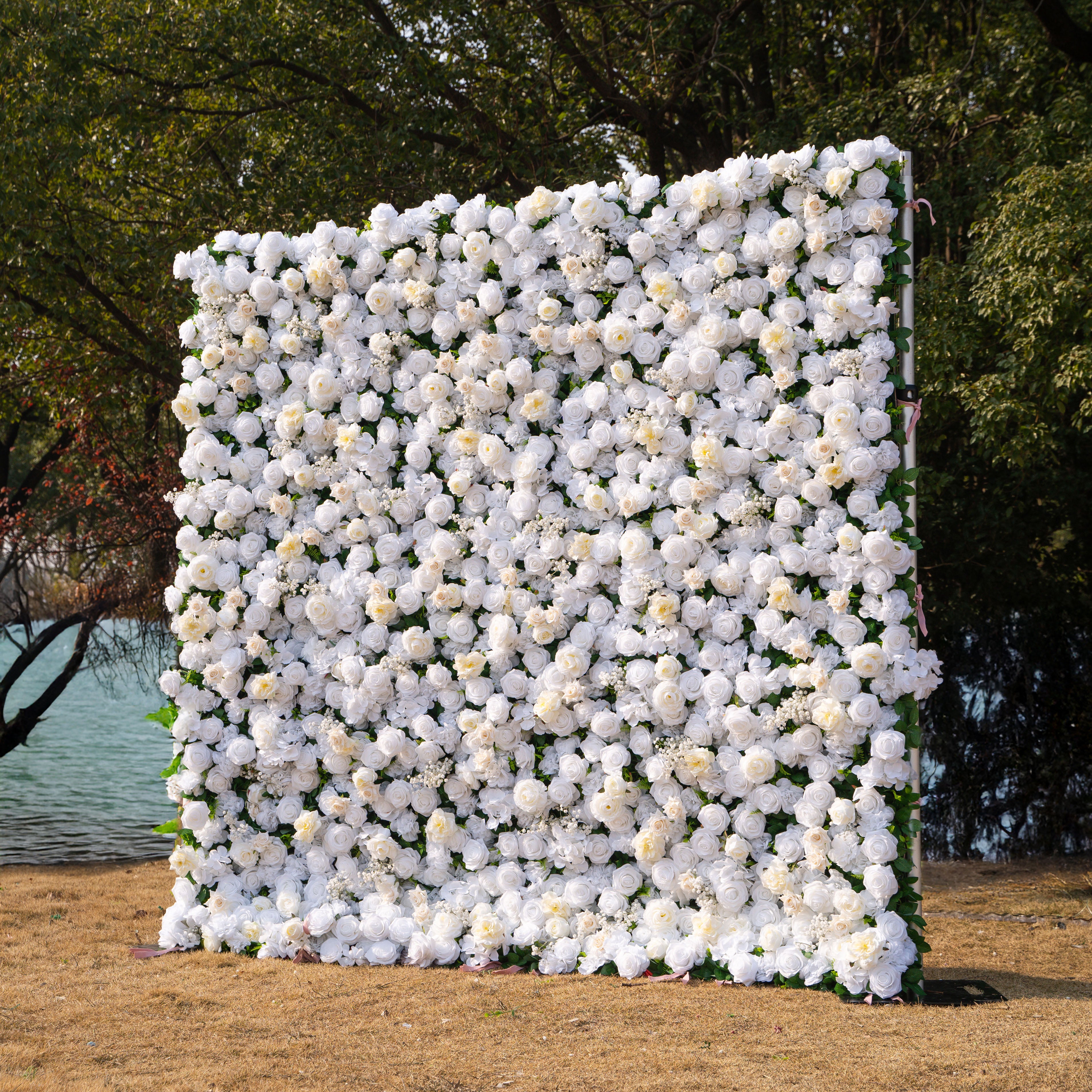 Blanc: Fabric Artificial rolling up curtain flower wall 8ftx8ft for weddings and events decoration (Ready to Ship USA only)