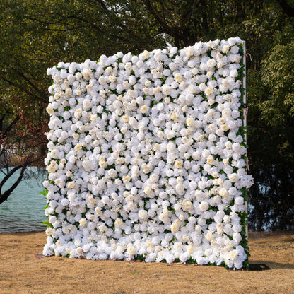 Blanc: Fabric Artificial rolling up curtain flower wall 8ftx8ft for weddings and events decoration (Ready to Ship USA only)