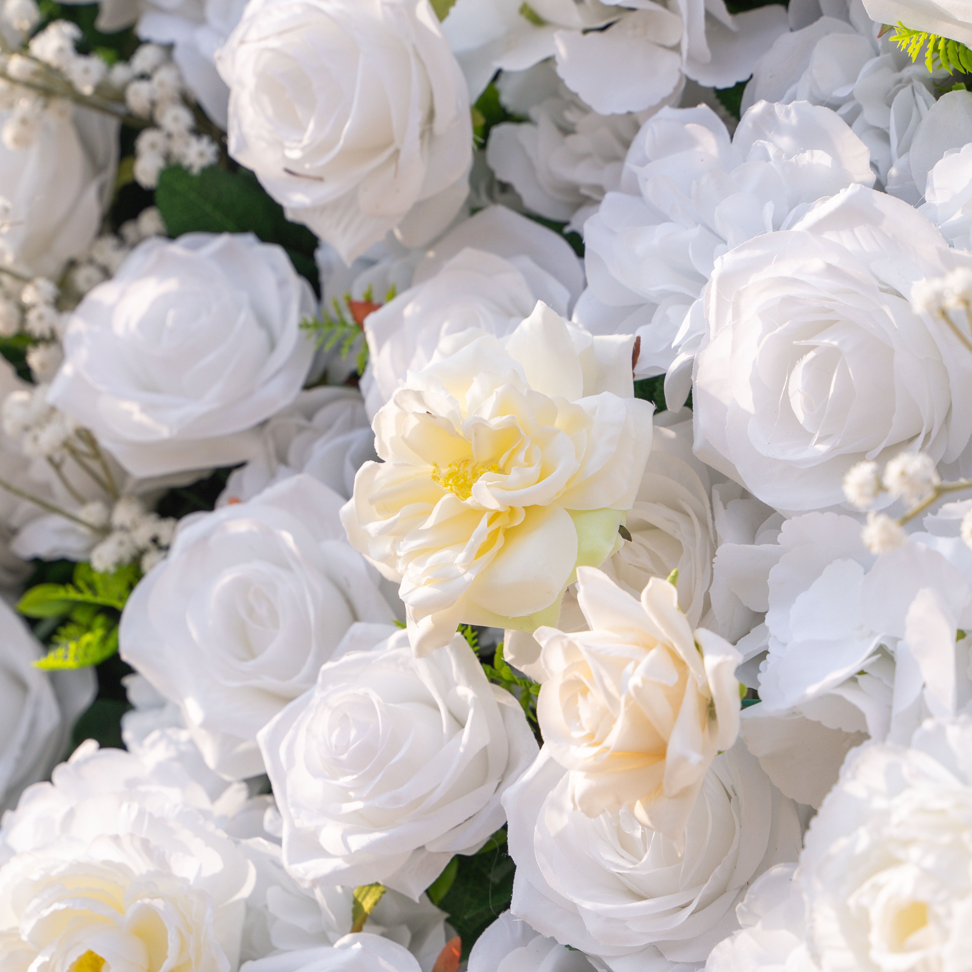 Blanc: Fabric Artificial rolling up curtain flower wall 8ftx8ft for weddings and events decoration (Ready to Ship USA only)