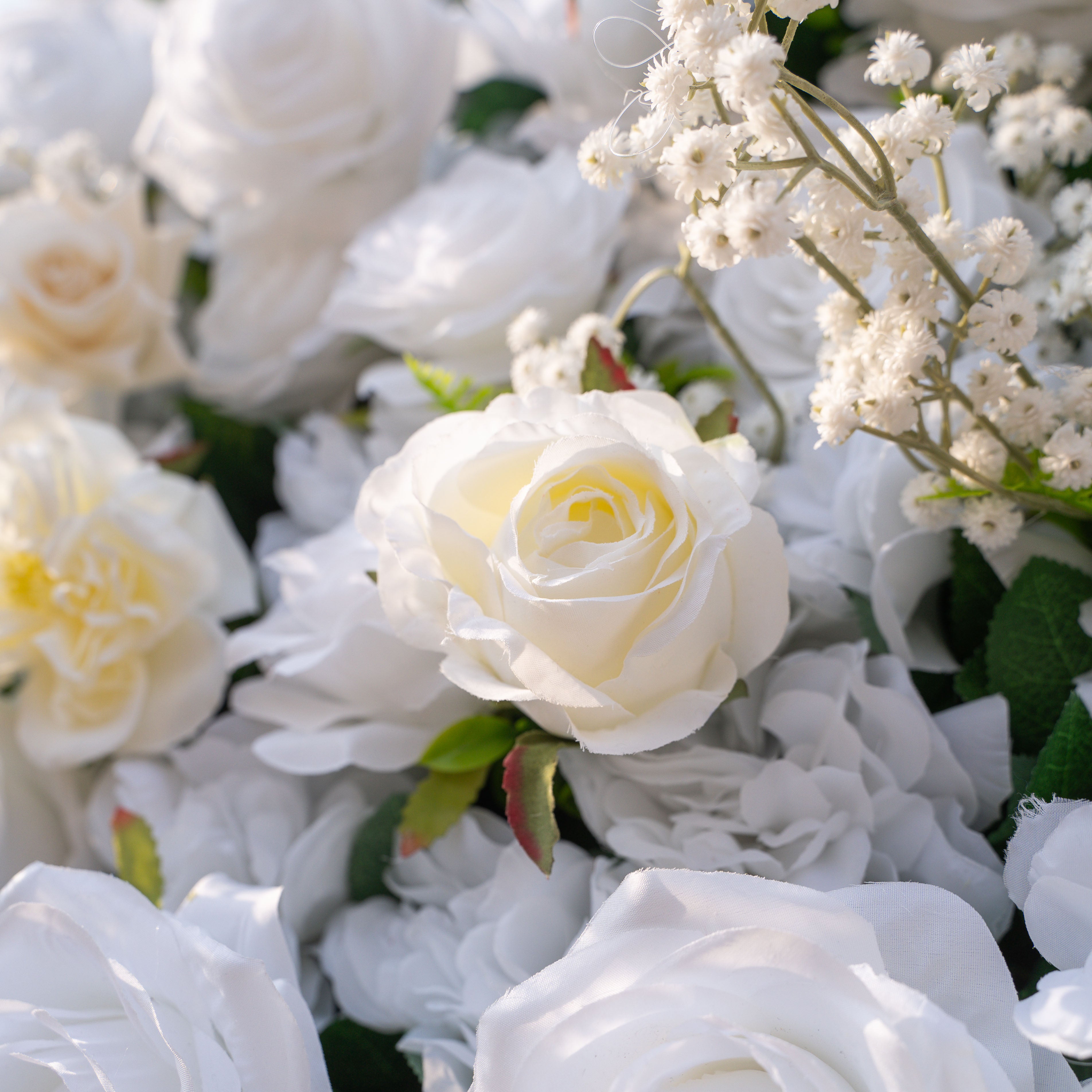 Blanc: Fabric Artificial rolling up curtain flower wall 8ftx8ft for weddings and events decoration (Ready to Ship USA only)